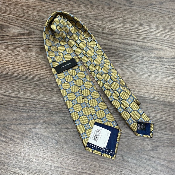 Ermenegildo Zegna NWT Gold & Blue Check Silk Tie